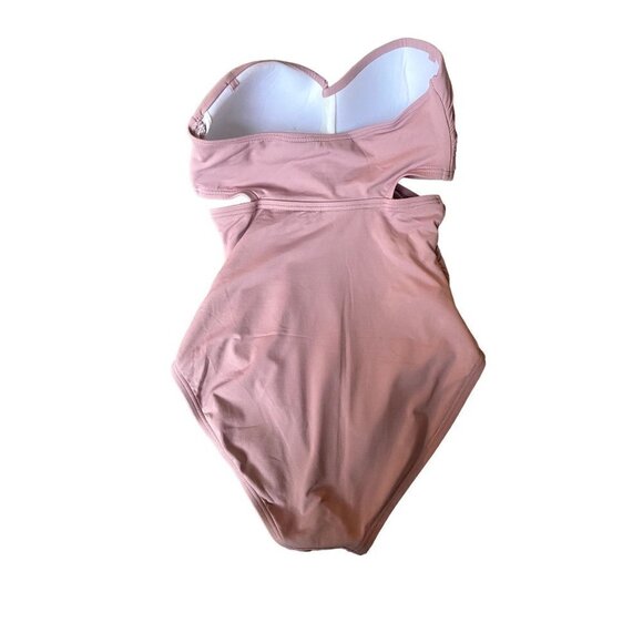 Loft One Piece Bathing Suit XS Beach Strapless Cutout Tie Tummy Control Pink - Picture 3 of 5
